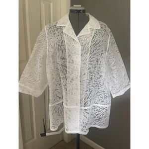Koret Woman 1X Sheer White Blouse Textured Button Front Lightweight Plus Size
